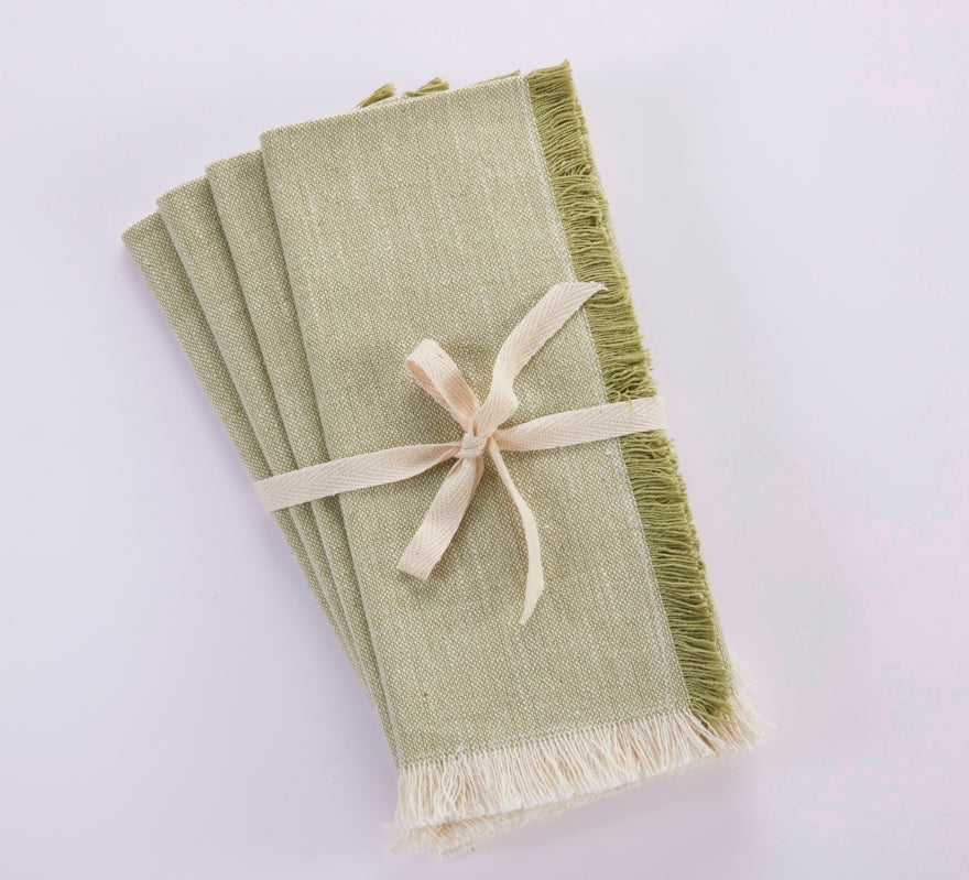 Cotton Fringe Napkins - Set of 4- 100% Cotton - Green